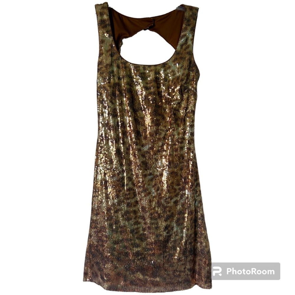 Cache gold sequin animal print mini dress size 4